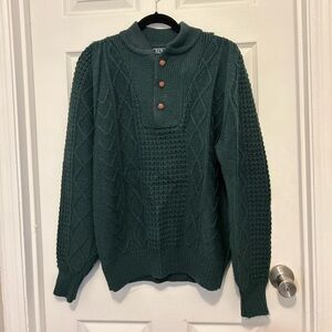 VTG CREW WORSTED wool  Classic Teal Crewneck Sweater with Button Accents